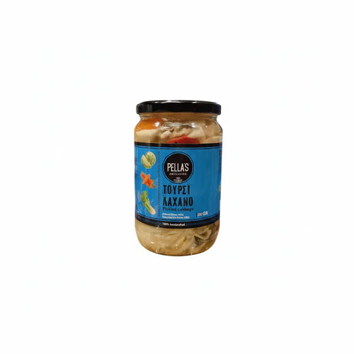 Τουρσί λάχανο Pella's Delicacies 680g χειροποίητο σε βάζο με τραγανά κομμάτια λάχανου, καρότο και πιπεριά