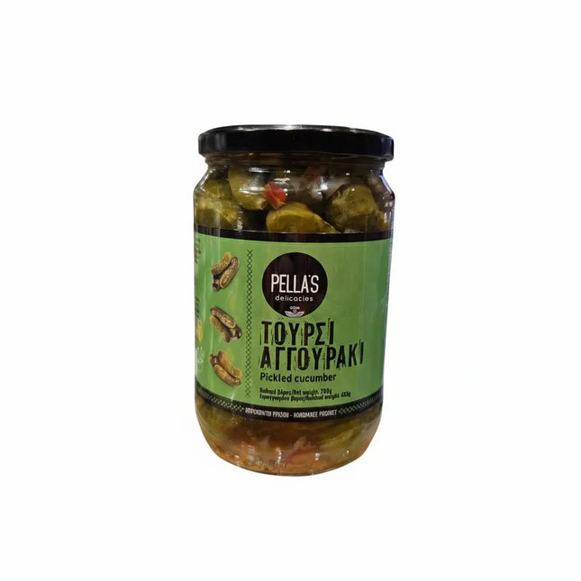 Τουρσί αγγουράκι Pella's Delicacies 700g χειροποίητο σε βάζο με τραγανά αγγουράκια και πιπεριά
