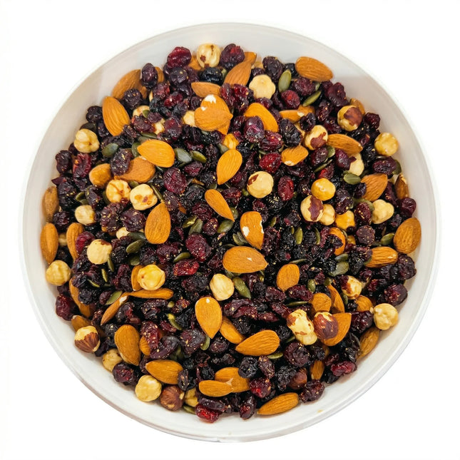 Omega 3 Power Mix με cranberries χωρίς ζάχαρη, μαύρη σταφίδα Κορίνθου, κολοκυθόσπορο, αμύγδαλα Tuono και ψημένα φουντούκια Epilekton