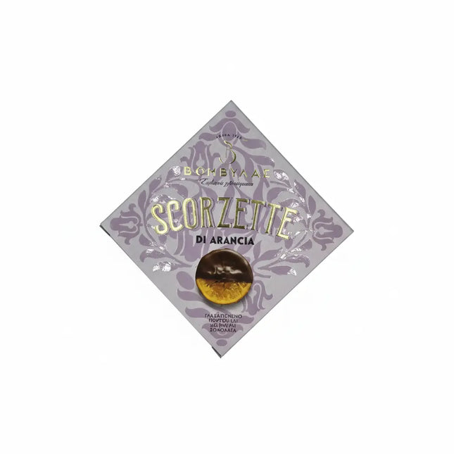 Scorzette di Arancia – φέτες σιροπιασμένου πορτοκαλιού με επικάλυψη μαύρης σοκολάτας Βομβύλας 150g