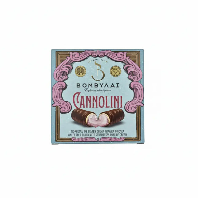 Cannolini γεμιστά με κρέμα φράουλας, επικάλυψη σοκολάτας Βομβύλας 170g – τραγανά πουράκια δώρου