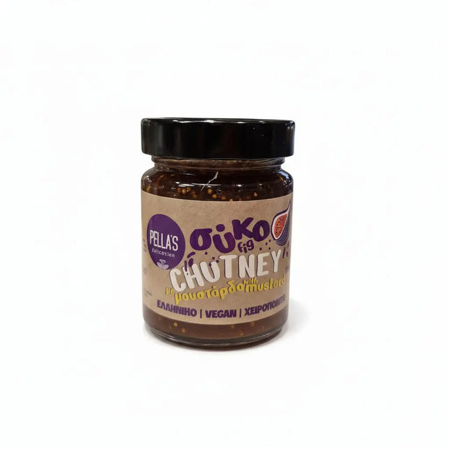 Chutney σύκο με μουστάρδα Pella's Delicacies 220g χειροποίητο vegan σε βαζάκι