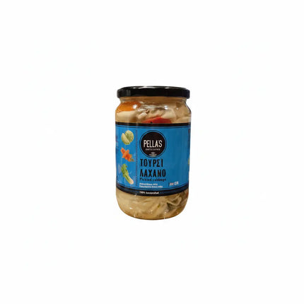 Τουρσί λάχανο Pella's Delicacies 680g χειροποίητο σε βάζο με τραγανά κομμάτια λάχανου, καρότο και πιπεριά